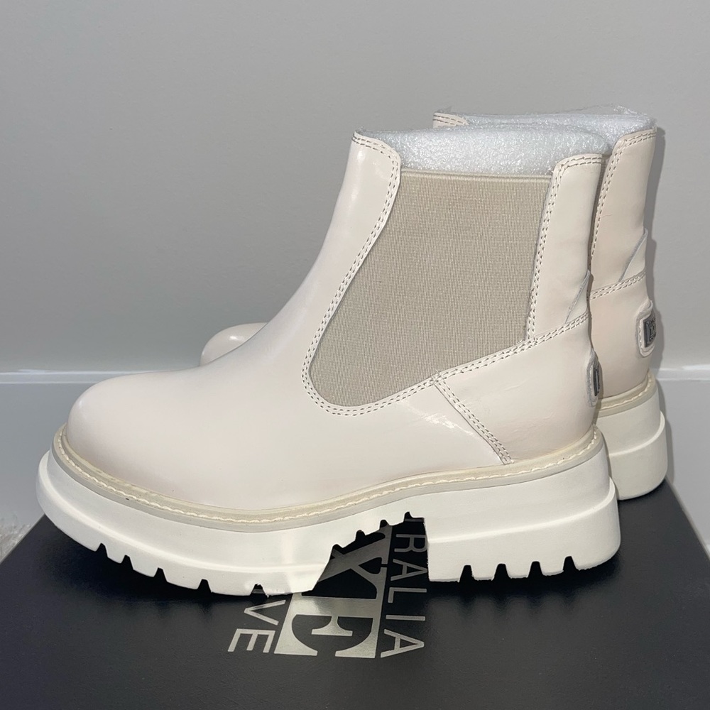 Australia Luxe Collective Wildwood Chunky Booties Beige Satin Pale Shear…